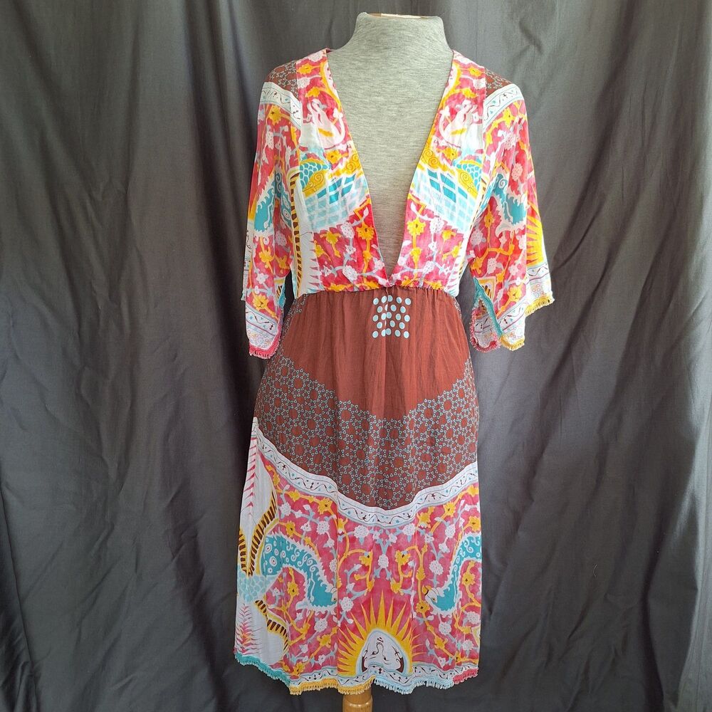 Taka Made in Turkey Midi Dress S Turkish Cotton 100% Bohemian Resortwear Beaded